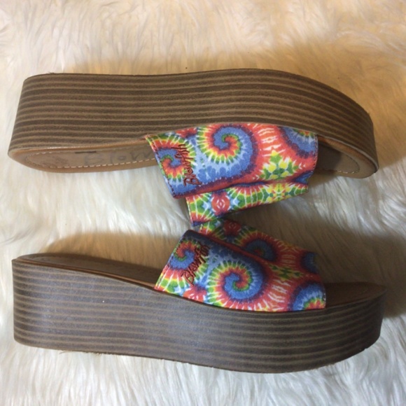 Women’s Blowfish Malibu Size 8.5 Tie-Dye Vegan Platform Slides - Picture 3 of 10